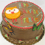 Owl cake, themed to match teh card.