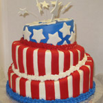 Whimsical fondant cake in stars and stripes.