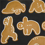 Gingerbread people in a variety of yoga poses.